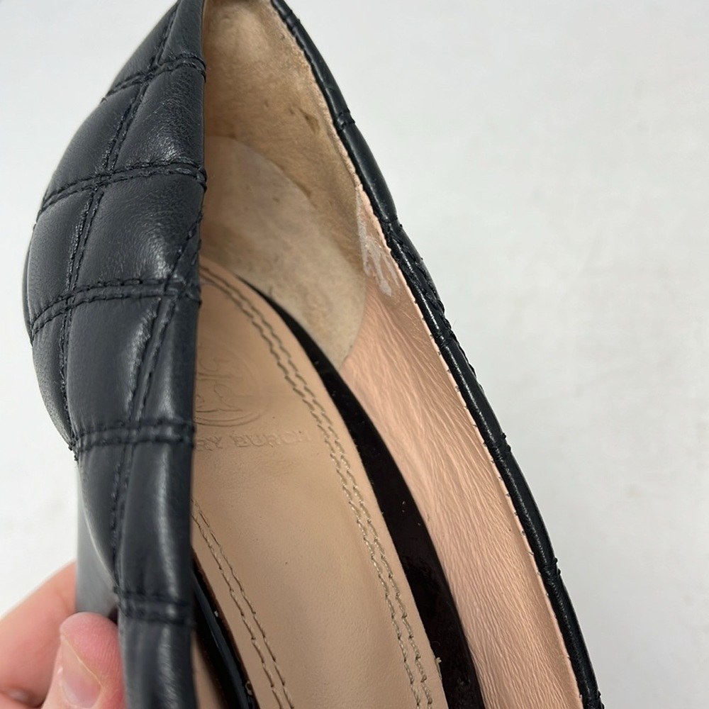 Tory Burch Black Quilted Leather Wedge Pumps - Picture 13 of 16